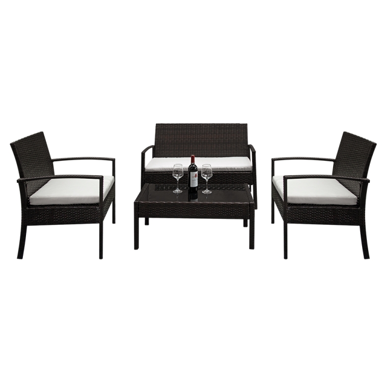 

[US Warehouse] 4 in 1 Arm Love Seat + 2 Single Chairs + Coffee Table Rattan Sofa Set(Brown)