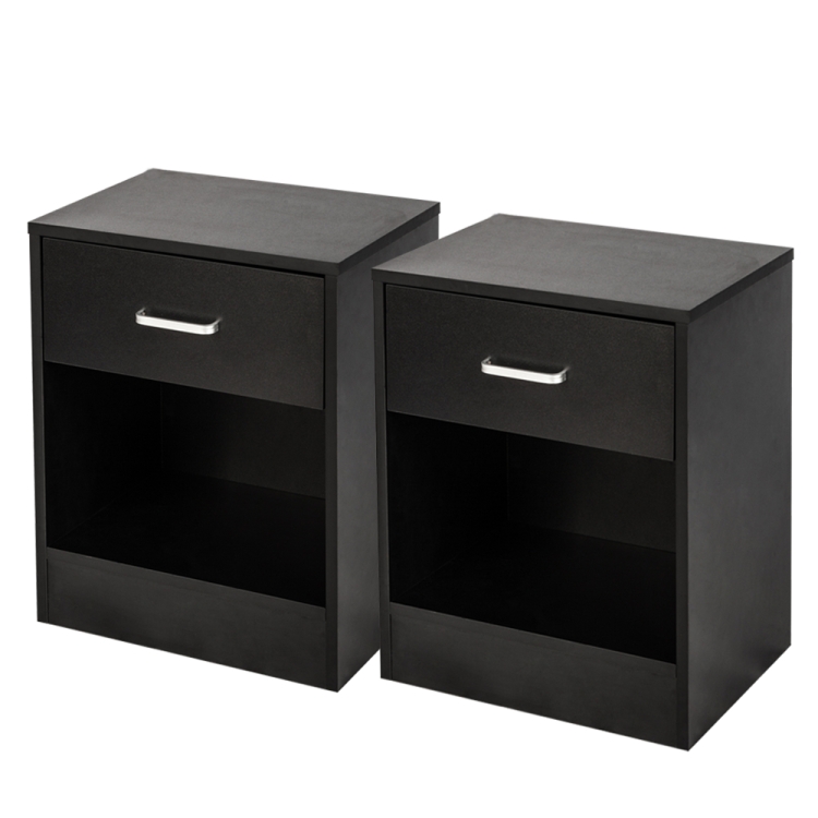 

[US Warehouse] 2 PCS / Set Small Night Stands with Drawer(Black)