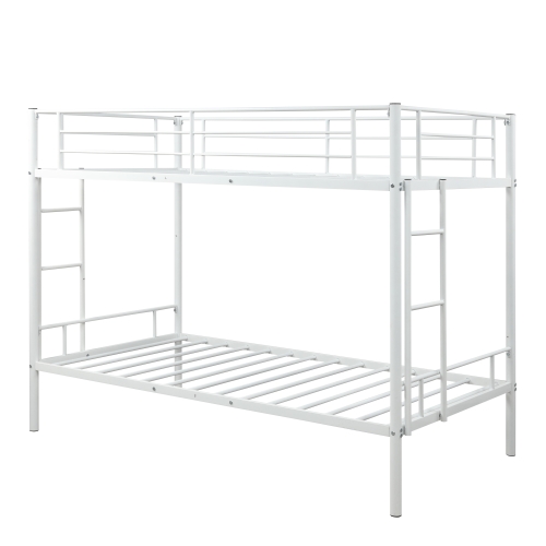 

[US Warehouse] Twin Over Twin Metal Bunk Bed with Two-side Ladders, Size: 193.5x154.5x104cm (White)