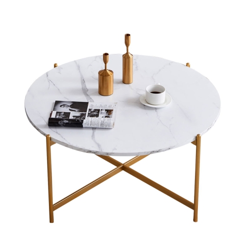 

[US Warehouse] 36 inch Modern Round Frame Marble Top Coffee Table(Gold)