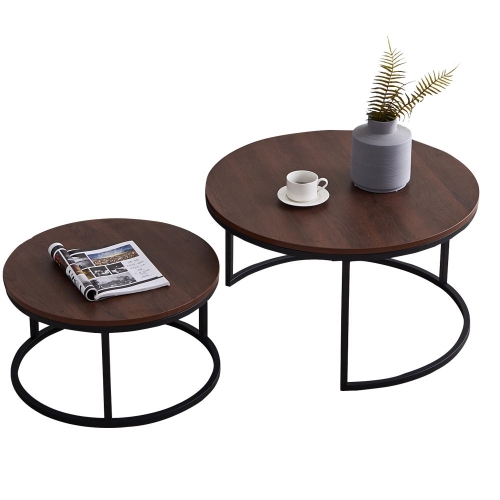 

[US Warehouse] 2 in 1 32 inch Modern Round Black Frame Wood Top Coffee Table Set(Black)