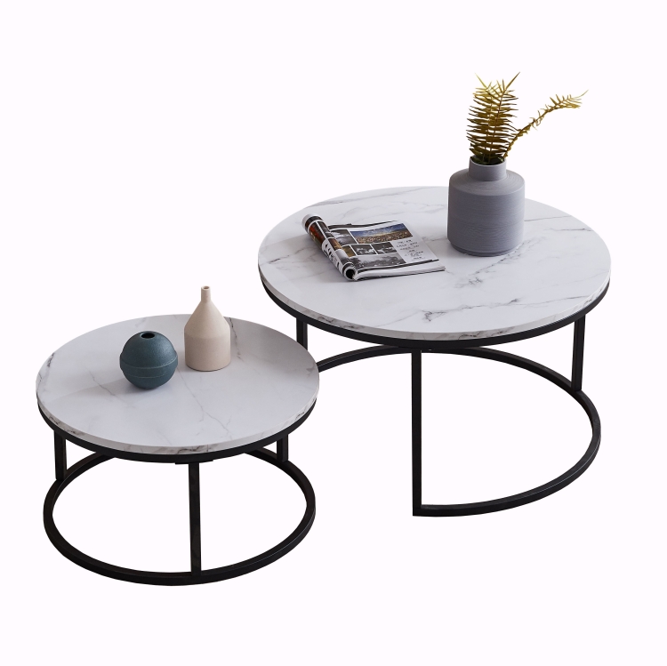 

[US Warehouse] 2 in 1 32 inch Modern Round Black Frame Marble Top Coffee Table Set(White)