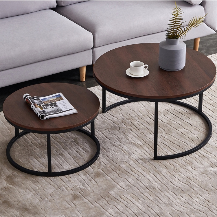 

[EU Warehouse] 2 in 1 Simple Fashion Round Coffee Table, Size: 80x80x45cm/60x60x33cm