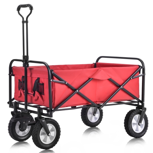 

[EU Warehouse] Outdoor Foldable Trolley with Wide Brake Wheel/Mesh Cup Holder/Adjustable Handle/Fabric Bag (Red)