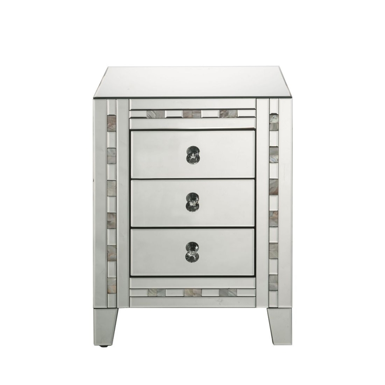 

[US Warehouse] Mirror Bedside Table with Drawer & Mother-of-pearl Inlay, Size: 18x14x26 inch