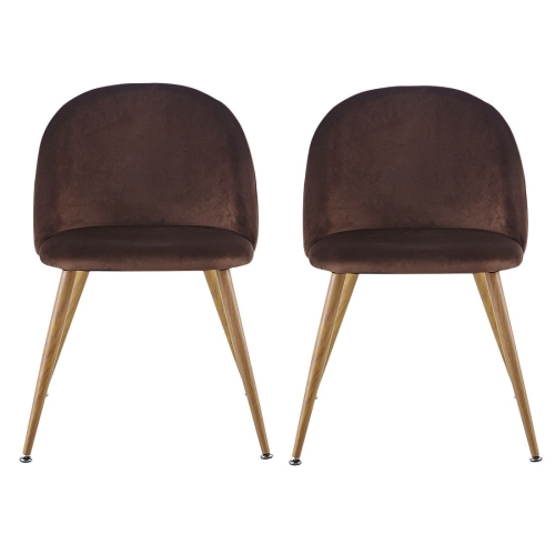 

[US Warehouse] 2 PCS Metal Velvet Dining Chair, Size: 22.64x20.47x16.14 inch(Brown)