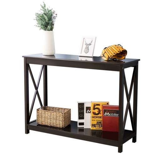 

[UK Warehouse] Console Table Side End Table Shelf Storage Wooden Hall Desk for Living Room Bedroom Hallway Home (Brown)