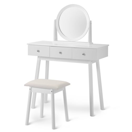 

[UK Warehouse] Girls White Makeup Dressing Table Set with Mirror & Stool & Drawers