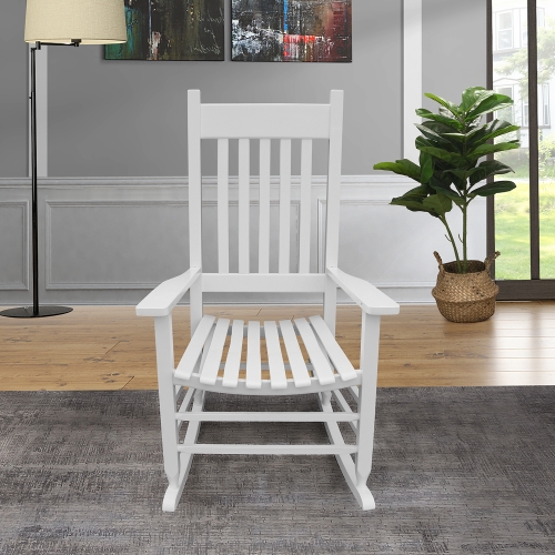 

[US Warehouse] Indoor and Outdoor Universal Solid Wood Rocking Chairs with Armrests & Soft Cushions, Size: 46.5 x 33.5 x 26 inch(White)