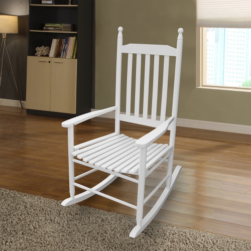 

[US Warehouse] Indoor and Outdoor Universal Solid Wood Rocking Chairs with Armrests & Soft Cushions, Size: 45.25 x 32.9 x 24.5 inch(White)