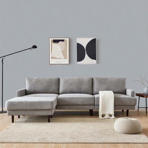 

[US Warehouse] L shape 3 seater Modern Fabric Sofa with Ottoman(Gray)