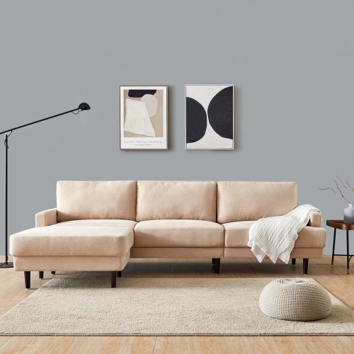 

[US Warehouse] L shape 3 seater Modern Fabric Sofa with Ottoman(Beige)