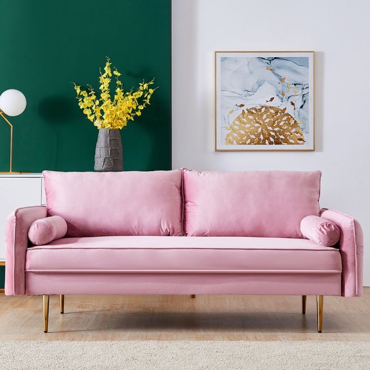 

[US Warehouse] Velvet Fabric Sofa with Pocket, Size: 180 x 82 x 82cm(Pink)