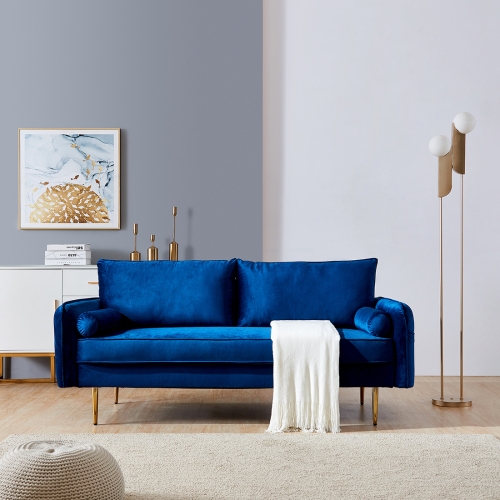 

[US Warehouse] Velvet Fabric Sofa with Pocket, Size: 180 x 82 x 82cm(Blue)