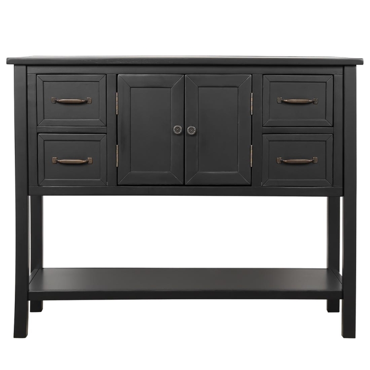 

[US Warehouse] Living Room Modern Console Table Sofa Table with 4 Drawers & 1 Cabinet & 1 Shelf(Black)