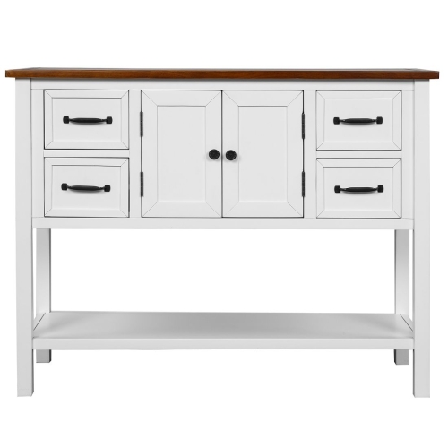 

[US Warehouse] Living Room Modern Console Table Sofa Table with 4 Drawers & 1 Cabinet & 1 Shelf(White Brown)