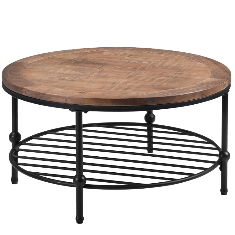 

[US Warehouse] Easy Assembly Rustic Natural Round Coffee Table with Storage Shelf for Living Room, Size: 90 x 90 x 46cm