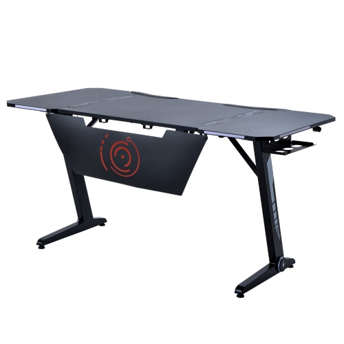 

[US Warehouse] Z Shaped Home Office Gaming PC Computer Table Desks Workstation with RGB LED Lights, Headphone Hook, Ajustable Pads, Size: 152 x 76 x 77cm(Black)