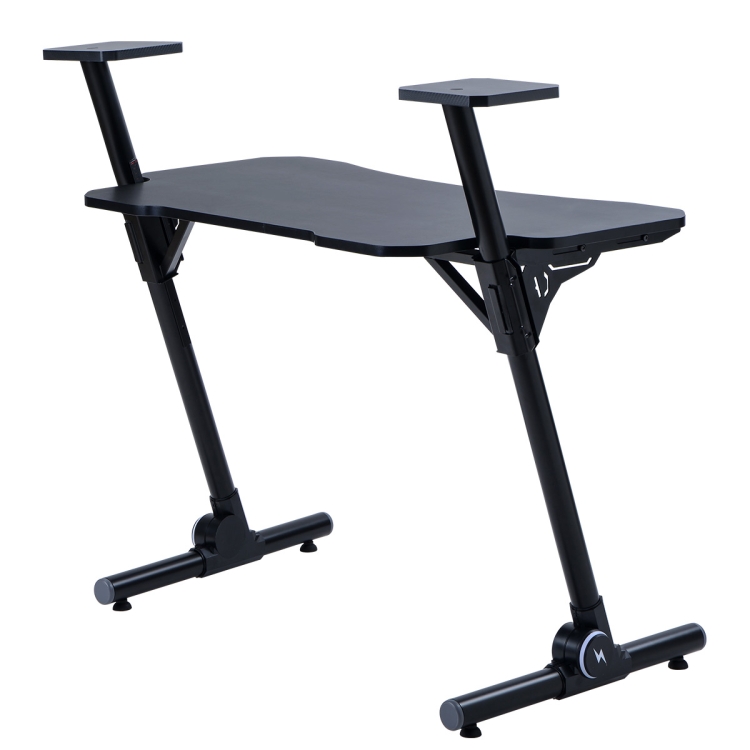 

[US Warehouse] Z-Shaped Home Office Computer Gaming Desk Workstation with Carbon Fiber Surface and Headphone Hook, Size: 110 x 60 x 103cm(Black)