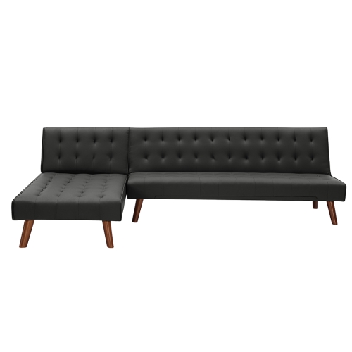 

[US Warehouse] Multi-functional Convertible Sectional PU Sofa Bed with Wood Legs(Black)