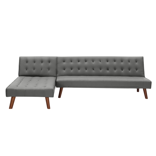 

[US Warehouse] Multi-functional Convertible Sectional PU Sofa Bed with Wood Legs(Gray)