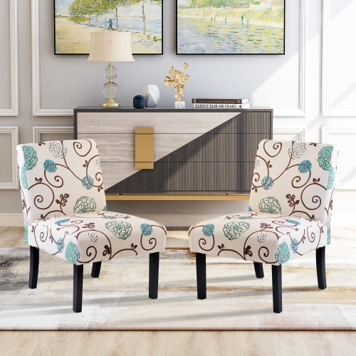 

[US Warehouse] 2 PCS Upholstered Armless Accent Living Room Chair(Beige Floral)