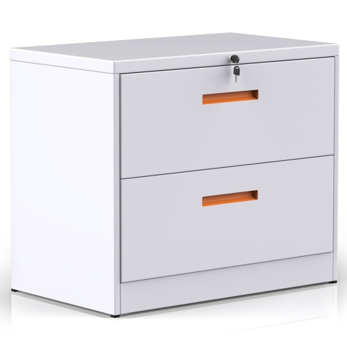 

[US Warehouse] Metal Lateral File Cabinet with Lock & 2-Drawers, Size: 90 x 45 x 72cm(White+Orange)