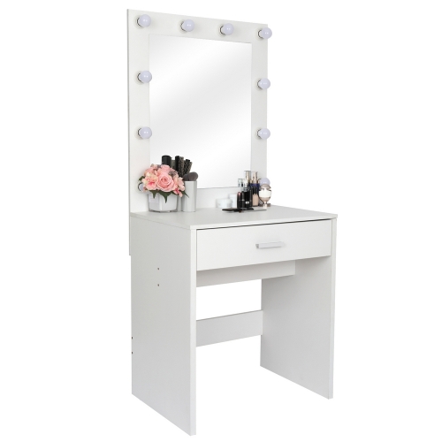 

[US Warehouse] Single Drawer Dressing Table with Big Square Mirror & Light Bulb, Size: 62.8x27.56x16.69 inch(White)