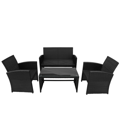 

[US Warehouse] 4 in 1 PE Rattan Outdoor Garden Sectional Sofa Chairs with Thick Removable Cushions (Black)