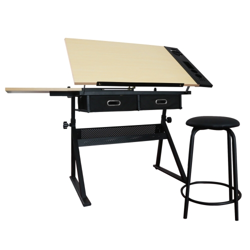 

[US Warehouse] Height Adjustable Drawing Table with Storage Drawers & Stool