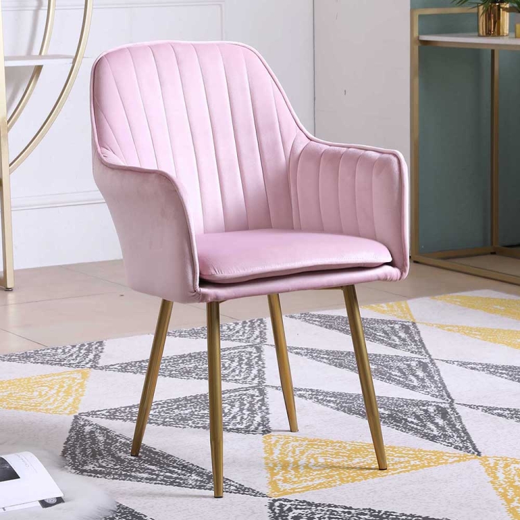 

[US Warehouse] Modern Lounge Chair Dining Chair Velvet Upholstered Armchair, Size: 33.9 x 22 x 19.3 inch(Pink)
