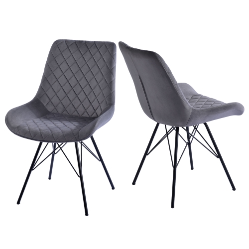 

[UK Warehouse] 2 PCS Velvet Dining Chair Bedroom Chairs with High Backrest & Steel Legs