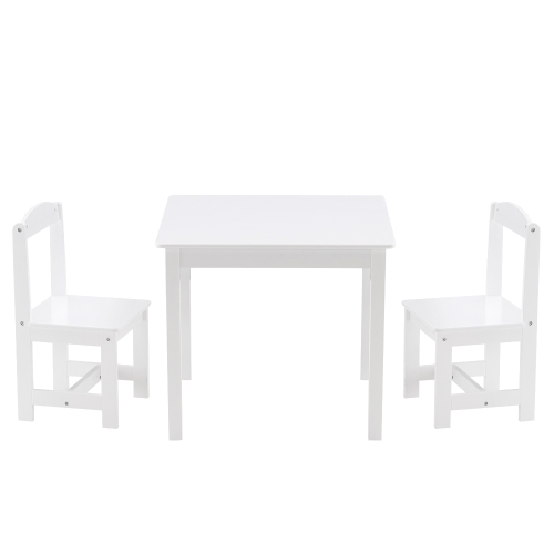 

[US Warehouse] 3 in 1 Children Solid Wood Table + 2 Chairs Set, Table Size: 60 x 60 x 52cm, Chair Size: 53 x 29 x 27cm(White)