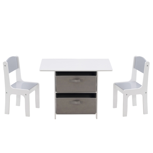 

[US Warehouse] 3 in 1 Children Solid Wood Table with Drawers + 2 Chairs Set, Table Size:71 x 49.5 x 48cm, Chair Size: 55 x 29 x 27cm