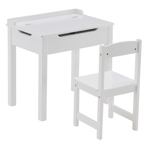 

[US Warehouse] 2 in 1 Children Solid Wood Table with Drawers + Chair Set, Table Size: 59 x 59 x 40.5cm, Chair Size: 57 x 30 x 29cm(White)