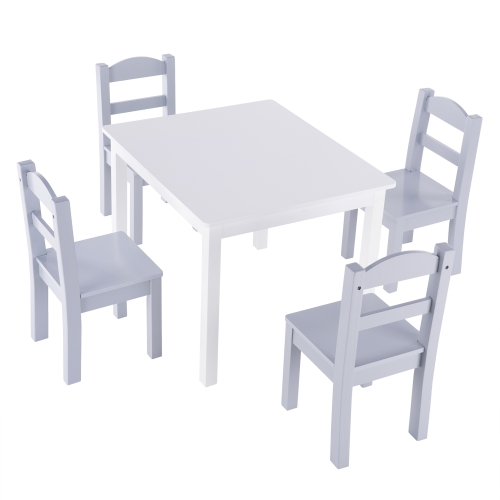 

[US Warehouse] 5 in 1 Children Solid Wood Table + 4 Chairs Set, Table Size: 66 x 56 x 48cm, Chair Size: 53 x 26 x 26cm(White)
