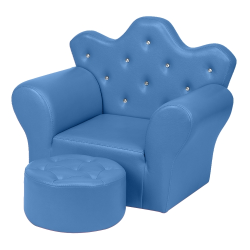 

[US Warehouse] Imperial Crown Shape Children Single Sofa PVC Sofa with Footrest, Size: 23.25 x 19.25 x 16.25 inch(Blue)