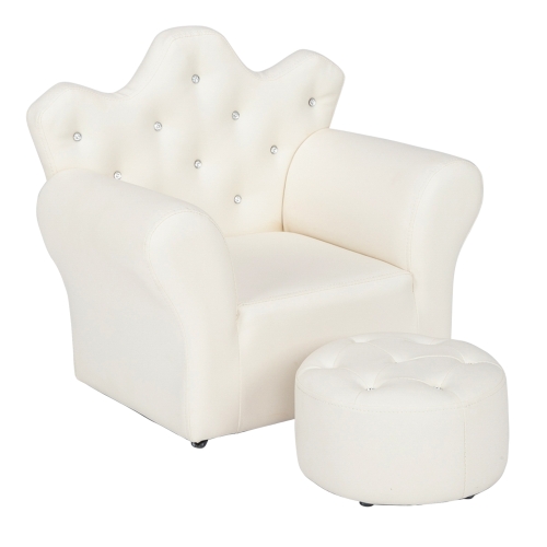 

[US Warehouse] Imperial Crown Shape Children Single Sofa PVC Sofa with Footrest, Size: 23.25 x 19.25 x 16.25 inch(White)