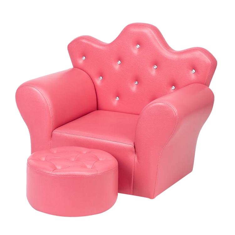 

[UK Warehouse] Imperial Crown Shape Children Single Sofa PVC Sofa with Footrest, Size: 23.25 x 19.25 x 16.25 inch(Rose Red)