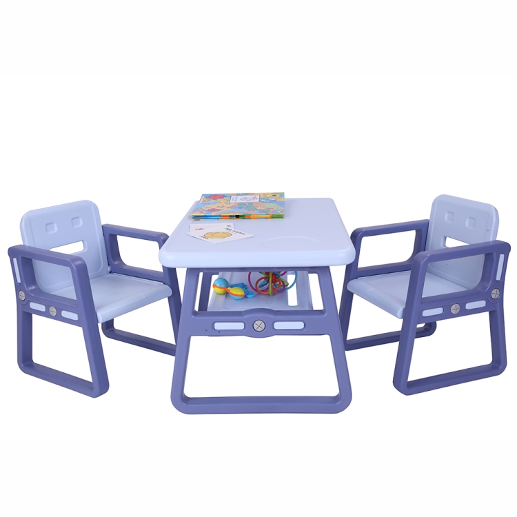

[US Warehouse] 3 in 1 Children Plastic Table with Storage Shelf + 2 Chairs Set, Table Size: 31 x 19.5 x 19.3 inch, Chair Size: 20.5 x 15.6 x 15 inch(Blue)