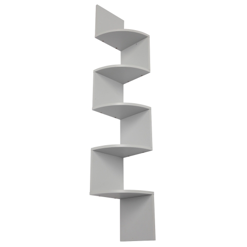 

[UK Warehouse] 5 Tiers Wall Wood Corner Shelf Wooden Shelves Home Furniture Mount Rack(Gray)