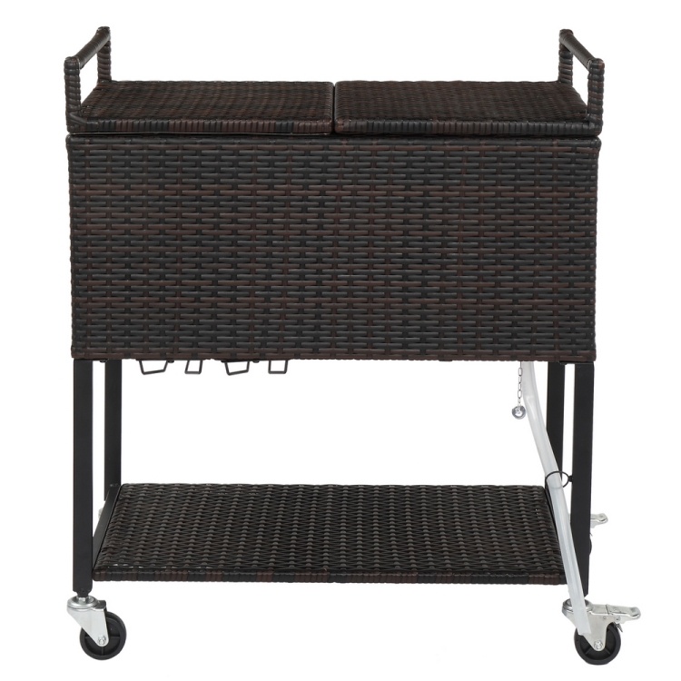 

[US Warehouse] Rattan Freezer Trolley Storage Shelf with Wine Rack, Size: 136x86x42cm