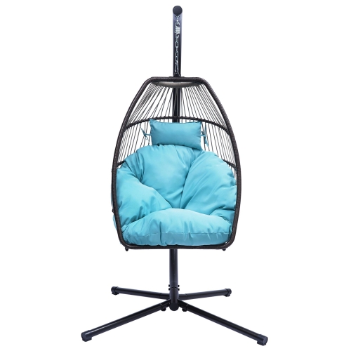 

[US Warehouse] Rattan Swing Hammock Egg Chairs with C Type Holder（Blue）