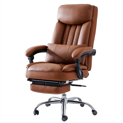 

[US Warehouse] HJ501B Hyperboloid Design Rotatable Lifting Adjustable Office Chairs PU Leather Recliner with Armrests & Stretchable Pedals & Cushions(Coffee)