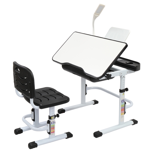 

[US Warehouse] 70cm Hand-cranked Lifting Top Can Tilt Children Learning Table And Chairs with Reading Stand & USB Interface Desk Lamp