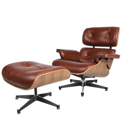 

[UK Warehouse] TY-318 Simple Modern Leisure Leather Lounge Chairs Light Walnut Wood Frame Office Chairs(Light Brown)