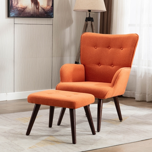 

[US Warehouse] Living Room Single Upholstered Sofa Chair TV Chair with Footstool(Orange)