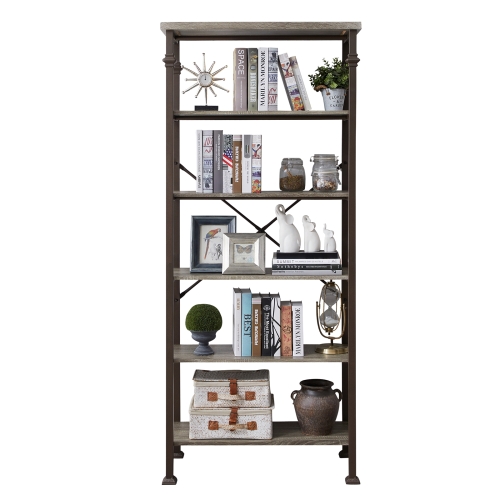 

[US Warehouse] Modern Metal Frame Wooden 6-layer Bookshelf, Size: 76.2 x 32.7 x 16.1 inch