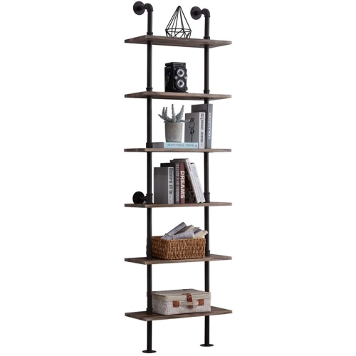 

[US Warehouse] Modern Metal Frame Wooden 6-layer Ladder Shape Bookshelf, Size: 82.87 x 23.62 x 9.84 inch