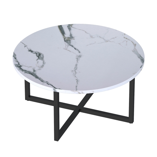 

[US Warehouse] 31 Inch Round Imitation Marble Countertop Coffee Table Living Room Tea Table with Open Storage Shelf